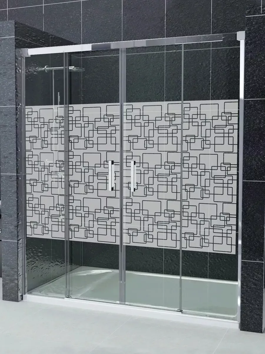 Mampara de ducha Frontal 2 fijos con 2 correderas serigrafía Paint - Serie  11