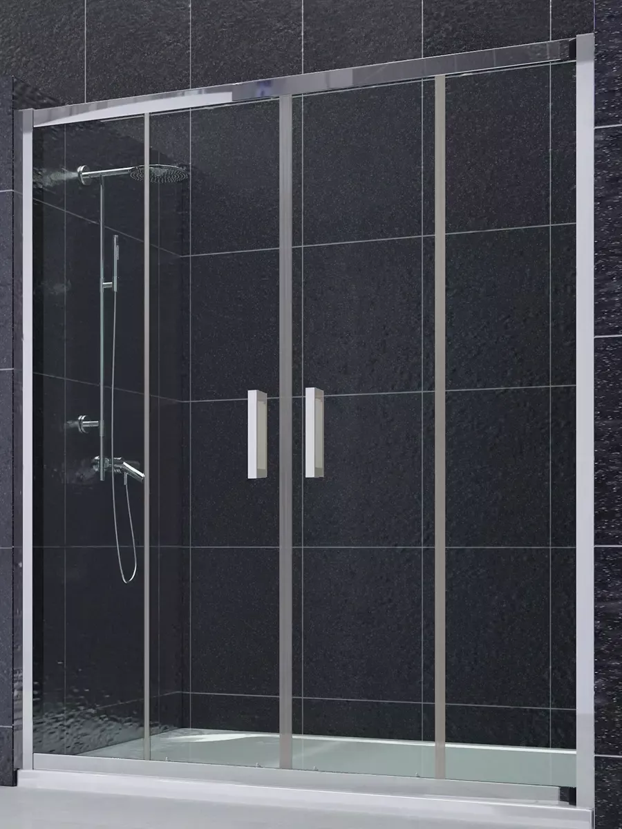 Mampara ducha en cromo 2 fijos + 2 puertas correderas ➤ Glasé GS100