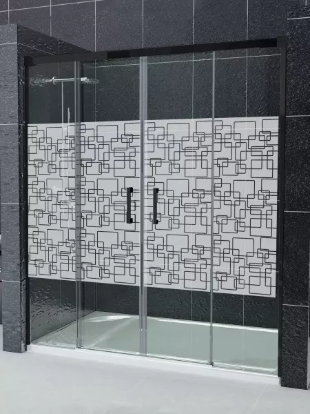 Mampara de ducha Frontal 2 fijos con 2 correderas serigrafía Paint perfil negro - Serie 11