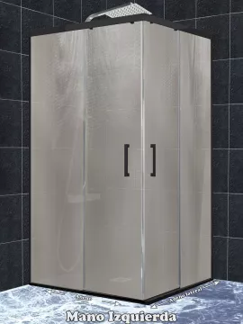 Mampara de ducha 2 fijos con 2 puertas correderas en vértice New Glass perfil negro - Serie 11