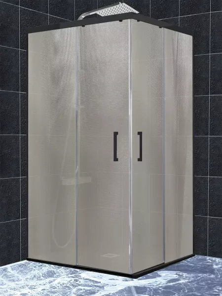 Mampara de ducha 2 fijos con 2 puertas correderas en vértice New Glass perfil negro - Serie 11
