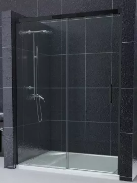 Mampara de ducha Frontal 1 fijo con 1 corredera Transparente perfil negro mate - Serie 11