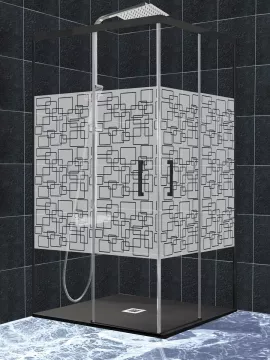 Mampara de ducha 2 fijos con 2 puertas correderas en vértice Paint perfil negro mate - Serie 11