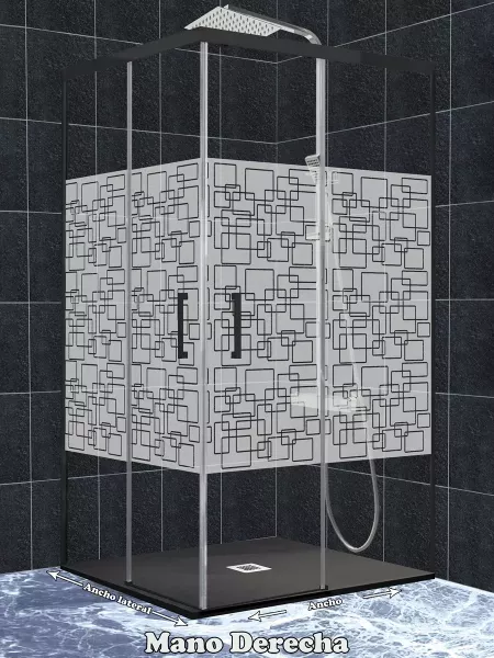 Mampara de ducha 2 fijos con 2 puertas correderas en vértice Paint perfil negro mate - modelo Contract