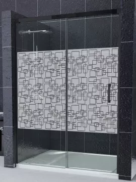 Mampara de ducha Frontal 1 fijo con 1 corredera Serigrafiado Paint perfil negro - Serie 11