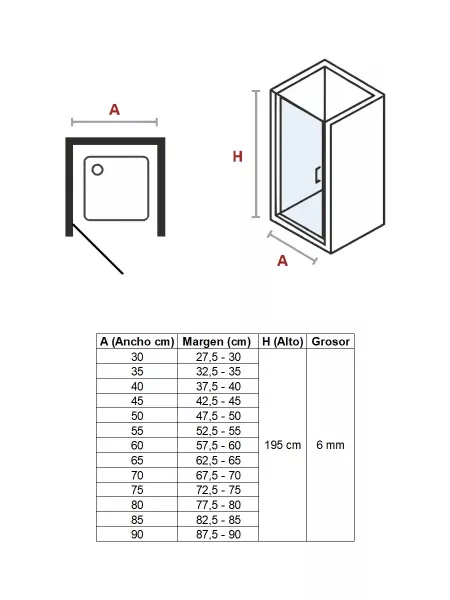 Esquema y tabla de medidas