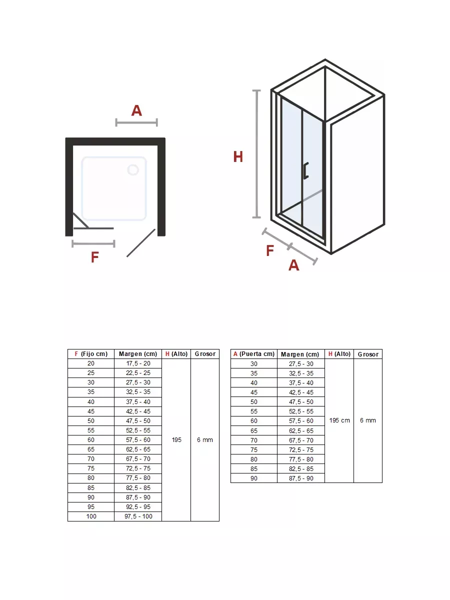 Mampara de ducha frontal 1 fijo + puerta abatible al fijo - modelo Open