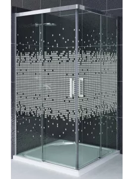Mampara de ducha 2 fijos con 2 puertas correderas en vértice decorado cuadros - modelo Norman