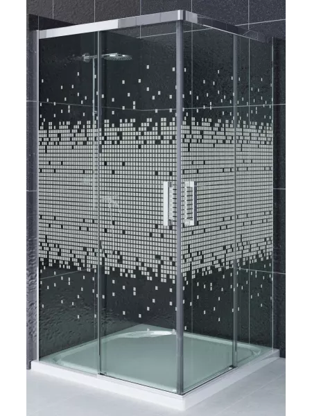 Mampara de ducha 2 fijos con 2 puertas correderas en vértice decorado cuadros - modelo Norman