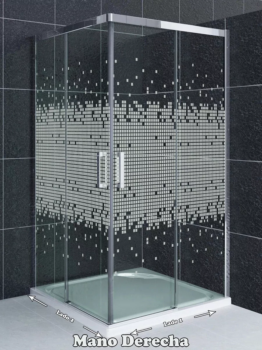 Mampara de ducha 2 fijos con 2 puertas correderas en vértice decorado cuadros - modelo Norman