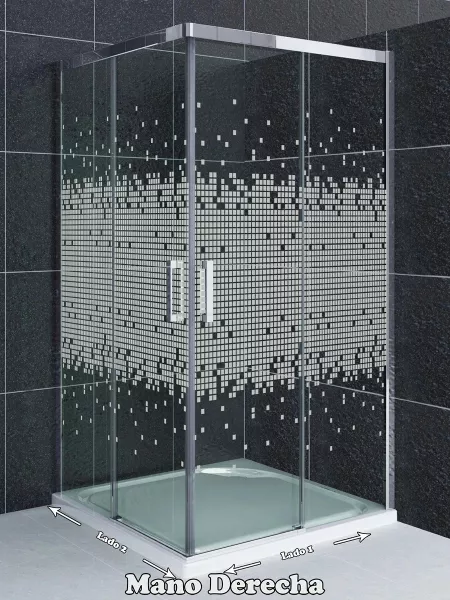 Mampara de ducha 2 fijos con 2 puertas correderas en vértice decorado cuadros - modelo Norman