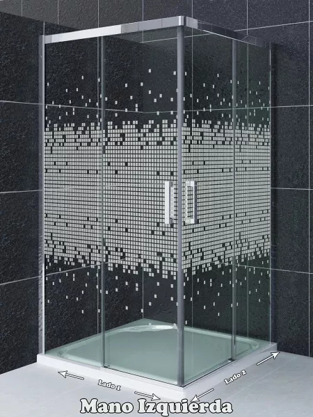 Mampara de ducha 2 fijos con 2 puertas correderas en vértice decorado cuadros - modelo Norman