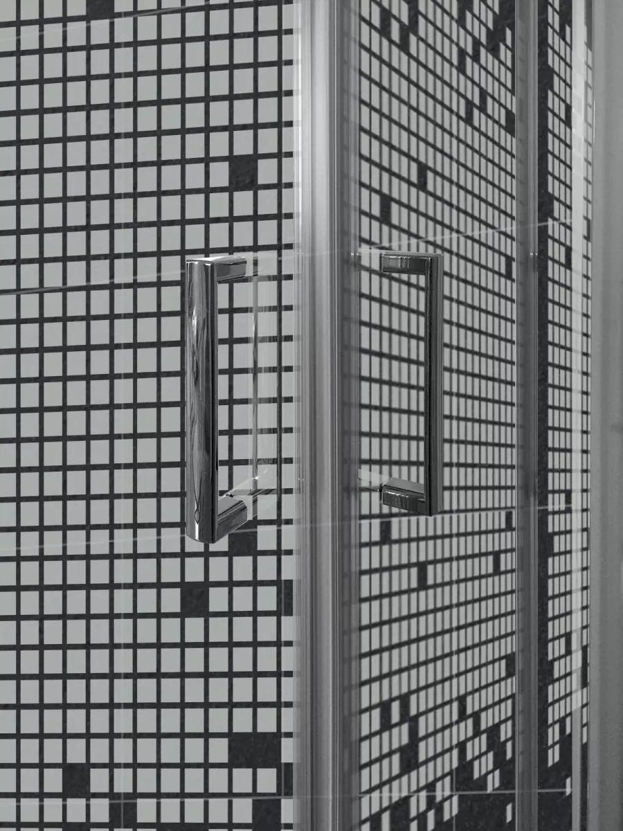 Mampara de ducha 2 fijos con 2 puertas correderas en vértice decorado cuadros - modelo Norman