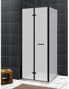Mampara en vértice puerta plegable con lateral fijo, perfil negro mate - modelo Zen 2