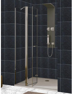 Mampara frontal puerta plegable con fijo en línea, cierre a pared - modelo Zen 2