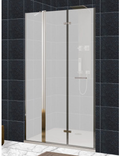 Mampara frontal puerta plegable con fijo en línea, cierre a pared - modelo Zen 2