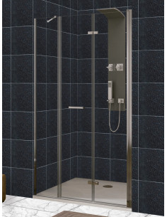 Mampara frontal puerta plegable con fijo en línea, cierre a al fijo - modelo Zen