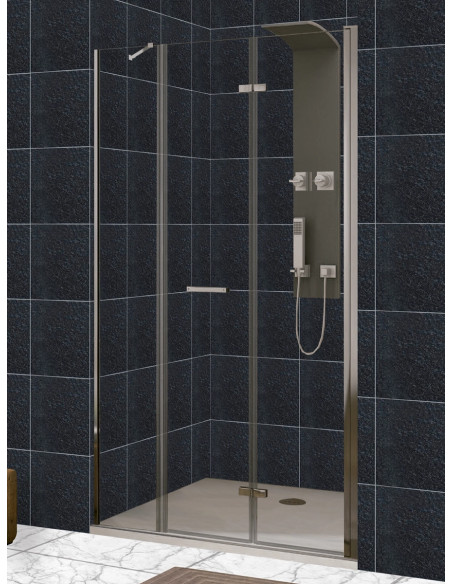 Mampara frontal puerta plegable con fijo en línea, cierre a al fijo - modelo Zen