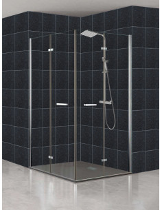 Mampara 2 puertas plegables en vértice plata brillo - modelo Zen