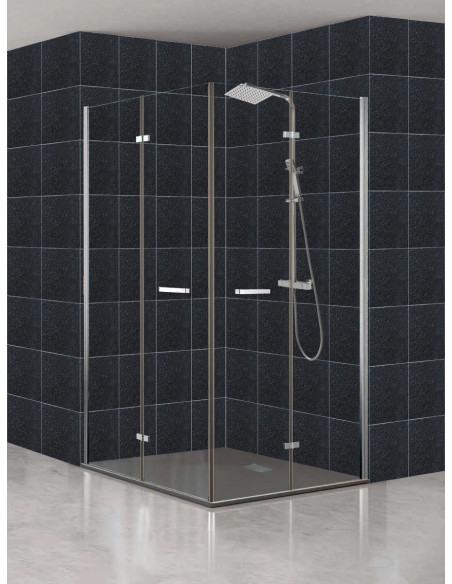 Mampara 2 puertas plegables en vértice plata brillo - modelo Zen