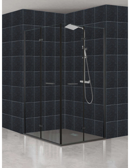 Mampara 2 puertas plegables en vértice negro mate - modelo Zen