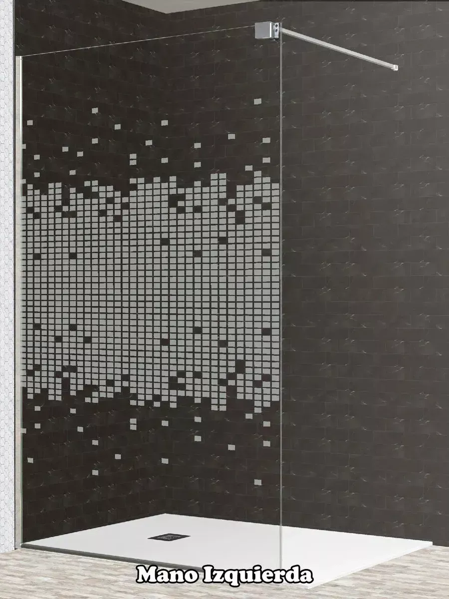 Mampara de ducha cristal fijo decorado cuadros con toallero - modelo Screen