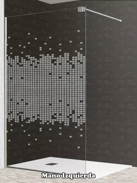 Mampara de ducha cristal fijo decorado cuadros con toallero - modelo Screen